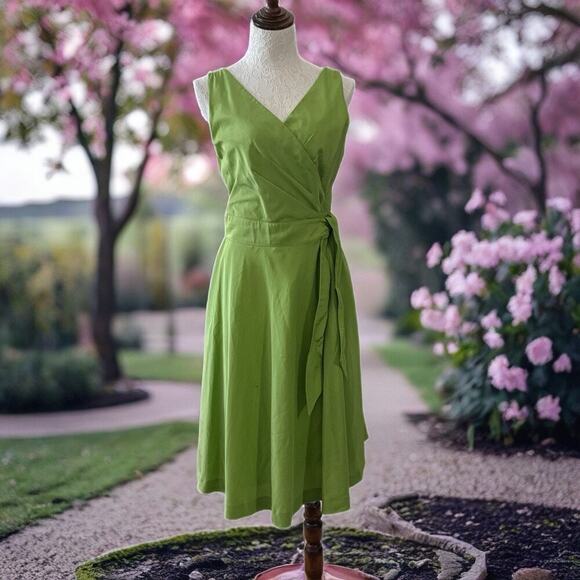 J Peterman Spring Silk blend V-neck sleeveless wrap Midi Dress Party Wedding - Picture 1 of 10